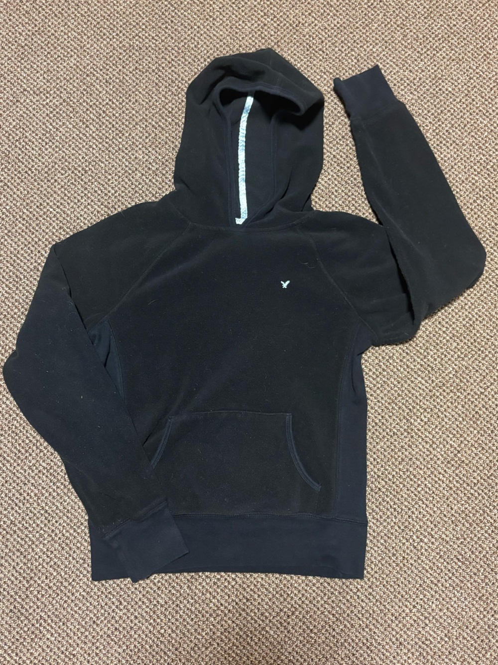 American Eagle Outfitters Black Fleece Hoodie with Subtle Logo